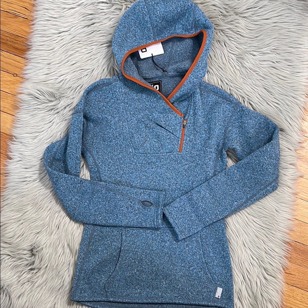 Stio Women's Blue and Orange Hooded Sweater